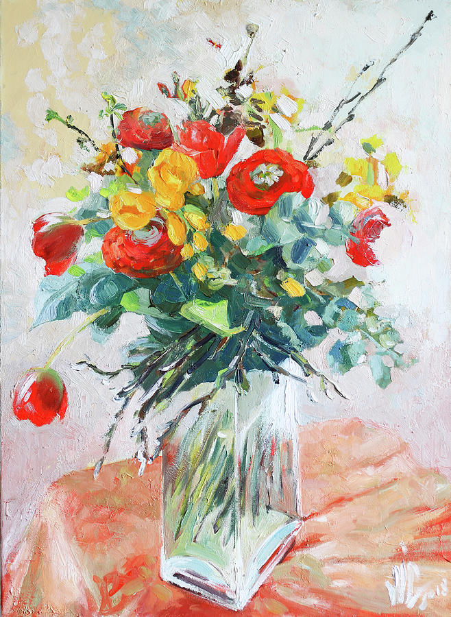 Flower Painting - Colorful spring flowers oil painting by Vali Irina Ciobanu by Vali Irina Ciobanu