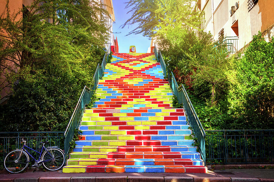 Colorful Steps of Rue Prunelle Lyon France  Photograph by Carol Japp