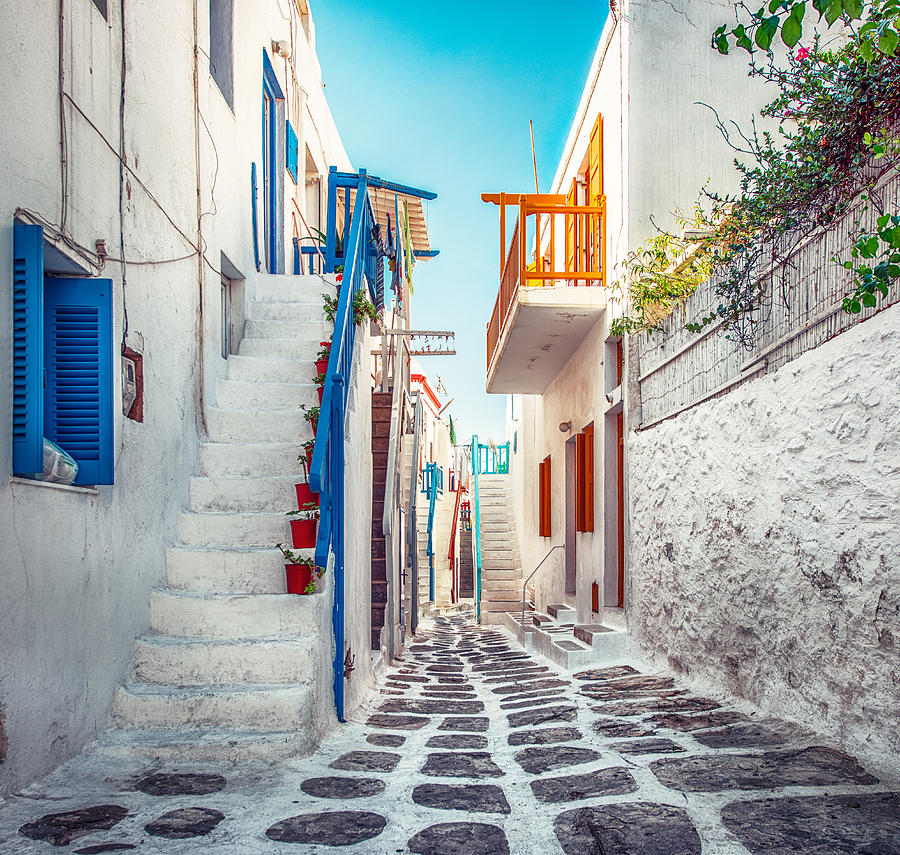 Colorful Street of Mykonos, Greece Photograph by Shan.shihan