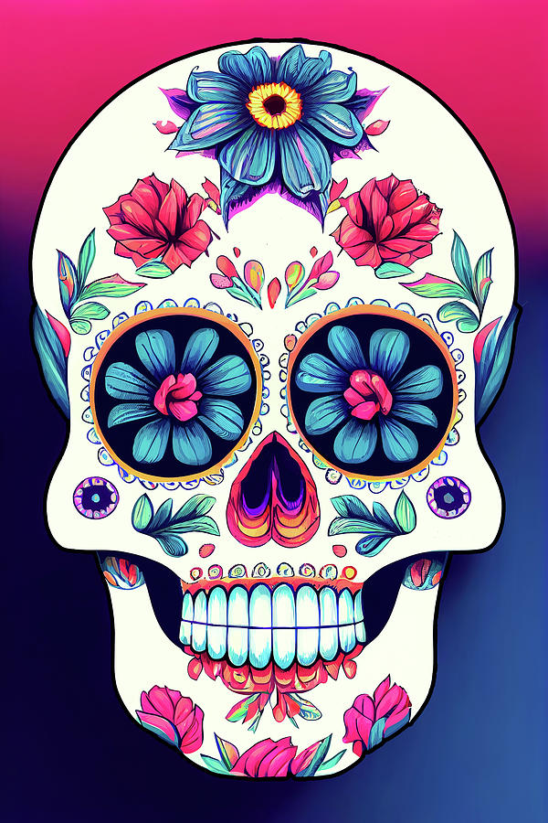Colorful Sugar Skull Digital Art by Mark Tisdale