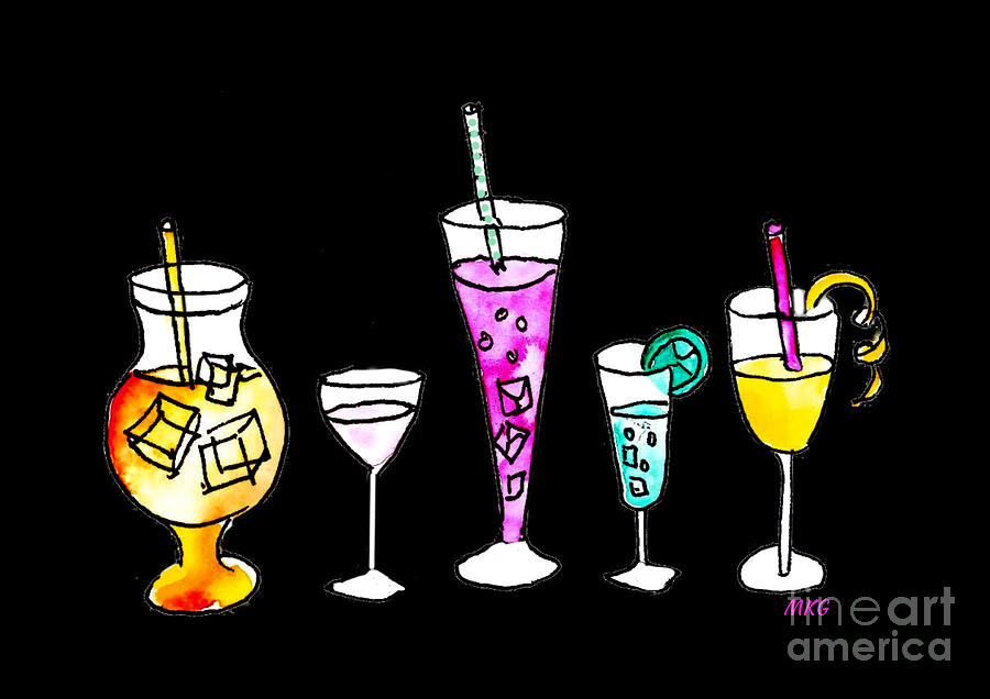 Colorful Summer Tropical Drinks Drawing