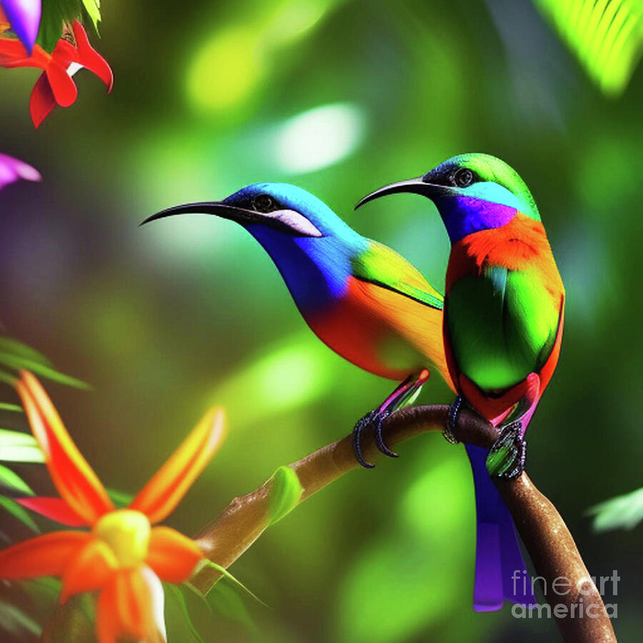 Colorful Sunbirds Digital Art by Eva Lechner