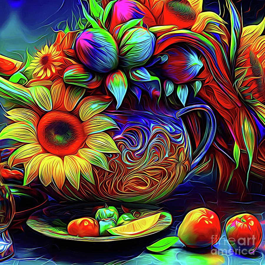 Colorful Sunflower Still Life Abstract Expressionism 2 Digital Art by Rose Santuci-Sofranko