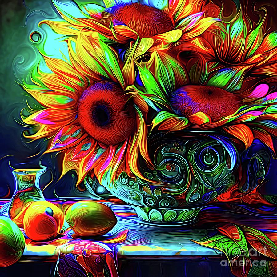 Colorful Sunflower Still Life Abstract Expressionism 3 Digital Art by Rose Santuci-Sofranko