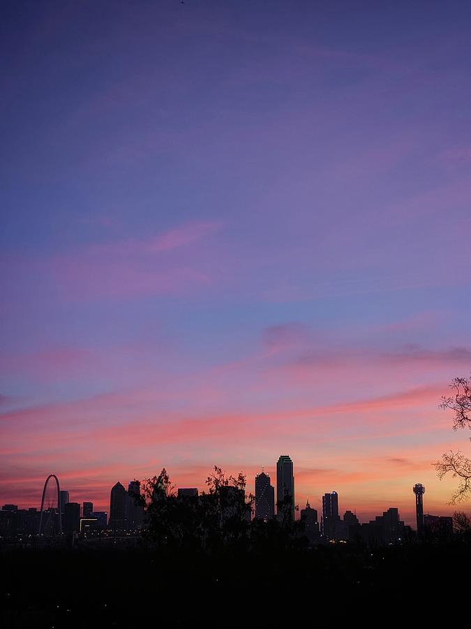 Colorful Sunrise over Dallas Skyline Photograph by Luis Moya