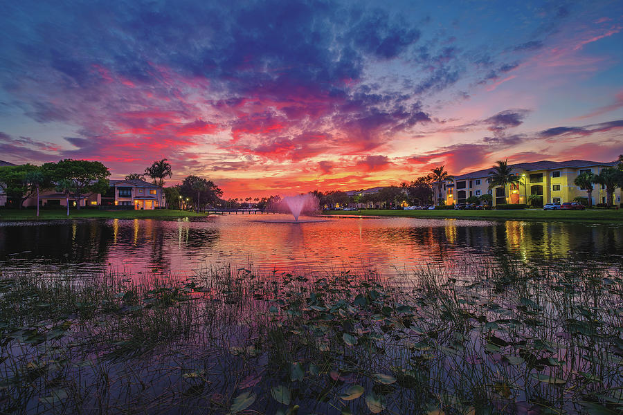 Colorful Sunset at San Matera Lake in Palm Beach Gardens Florida Photograph by Kim Seng
