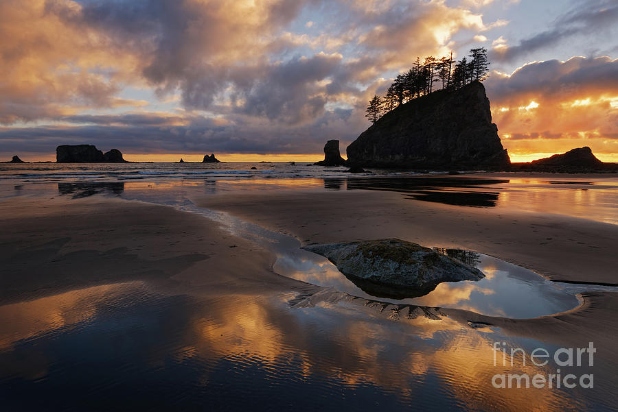 Colorful Sunset at Second Beach in Olympic National Park Photograph by Tom Schwabel