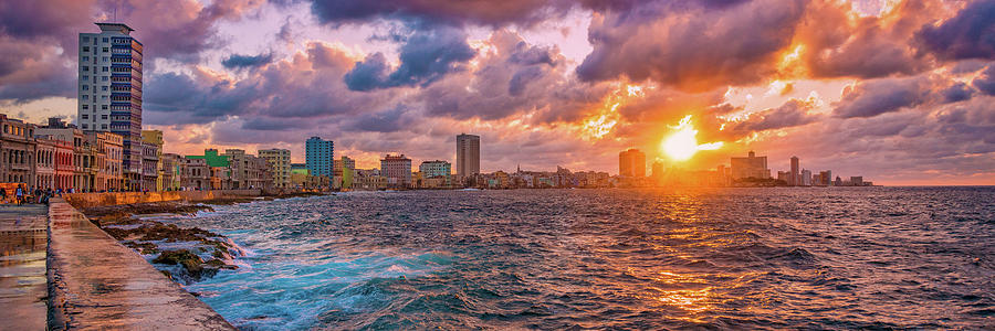 Colorful sunset in Havana with a view of the ocean and the city  Photograph by Karel Miragaya