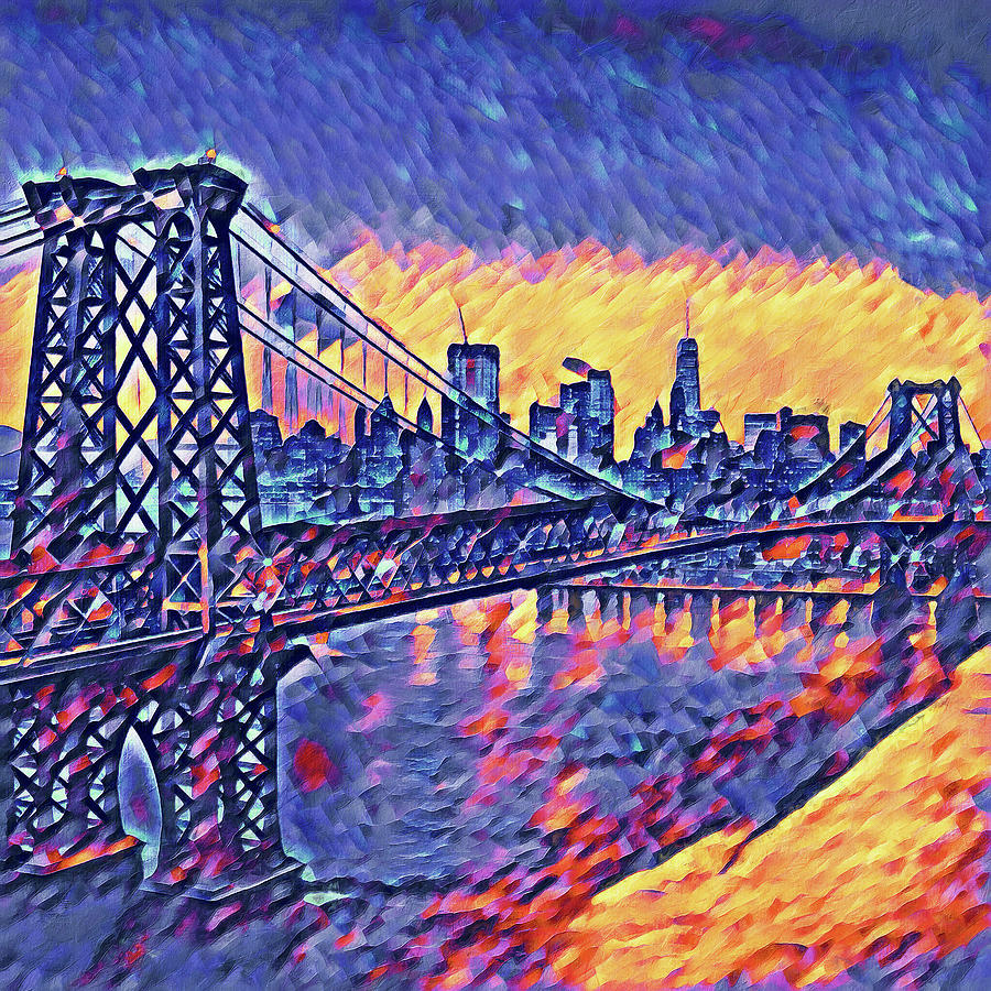 Colorful sunset over New York City Painting by AM FineArtPrints