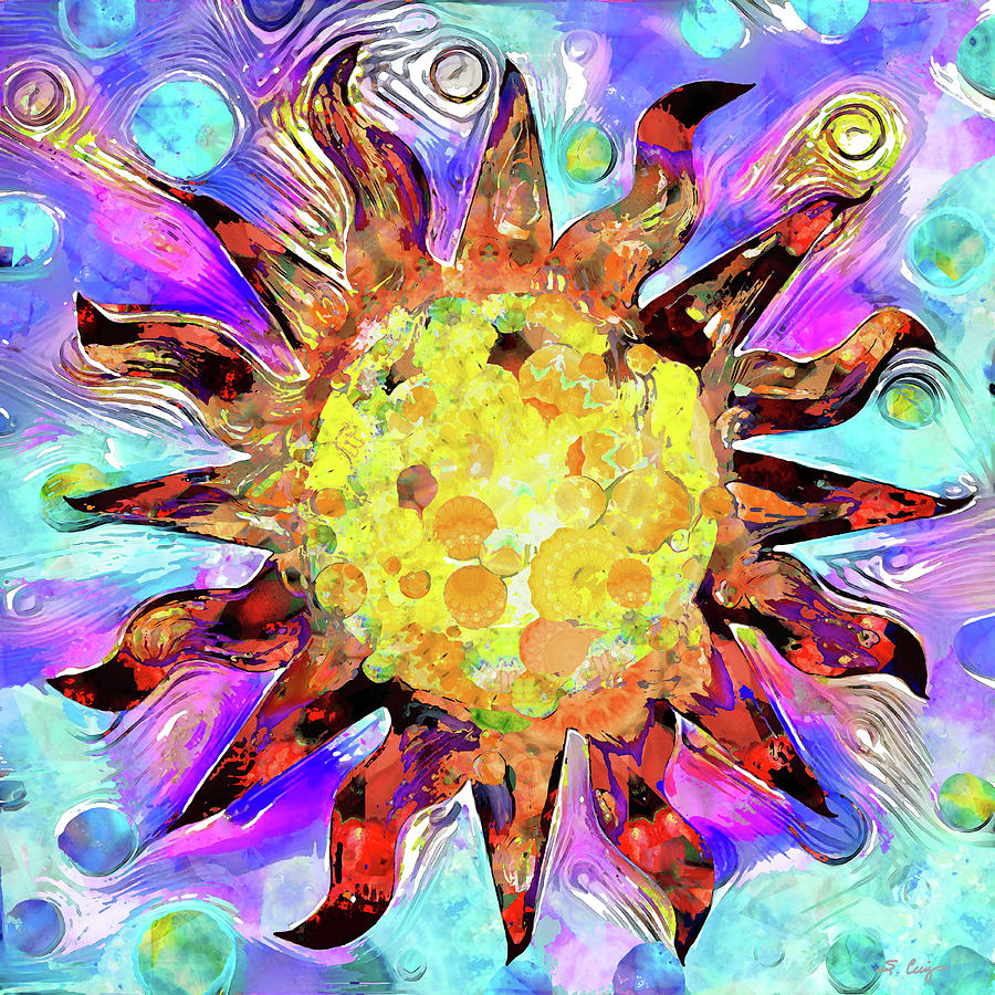 Colorful Sunshine Art - Wild Sun Painting by Sharon Cummings