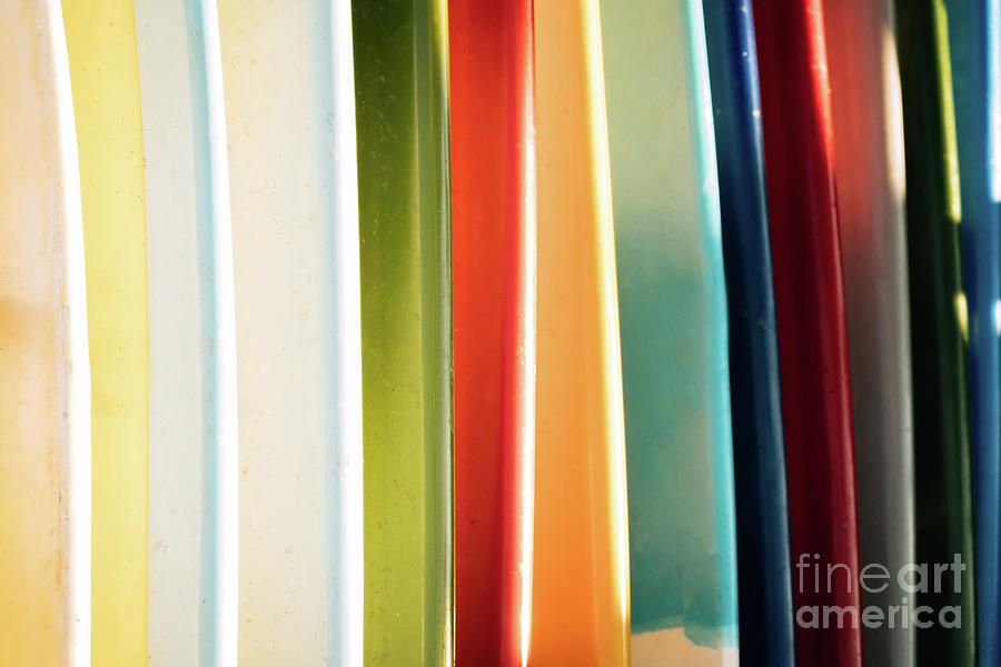 Colorful Surfboards in a Row Coastal - Beach - Tropical Photograph Photograph by PIPA Fine Art - Simply Solid