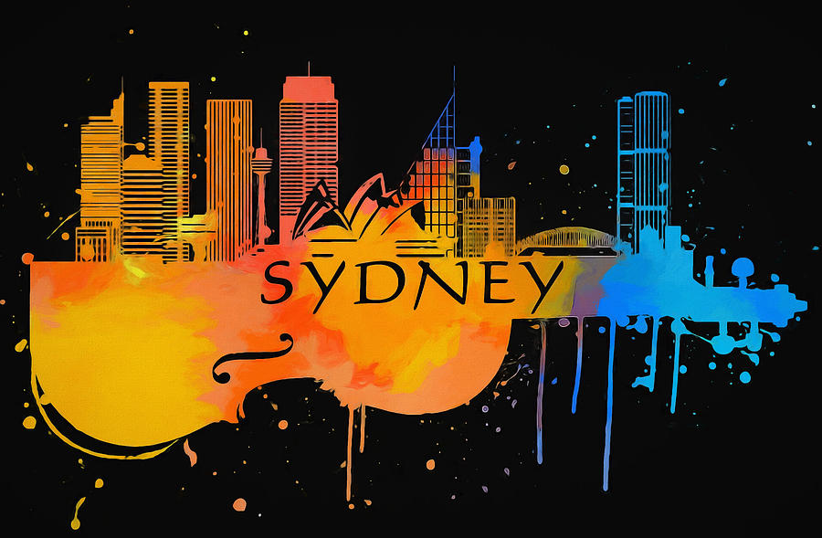 Colorful Sydney Australia Violin Skyline Painting by Dan Sproul