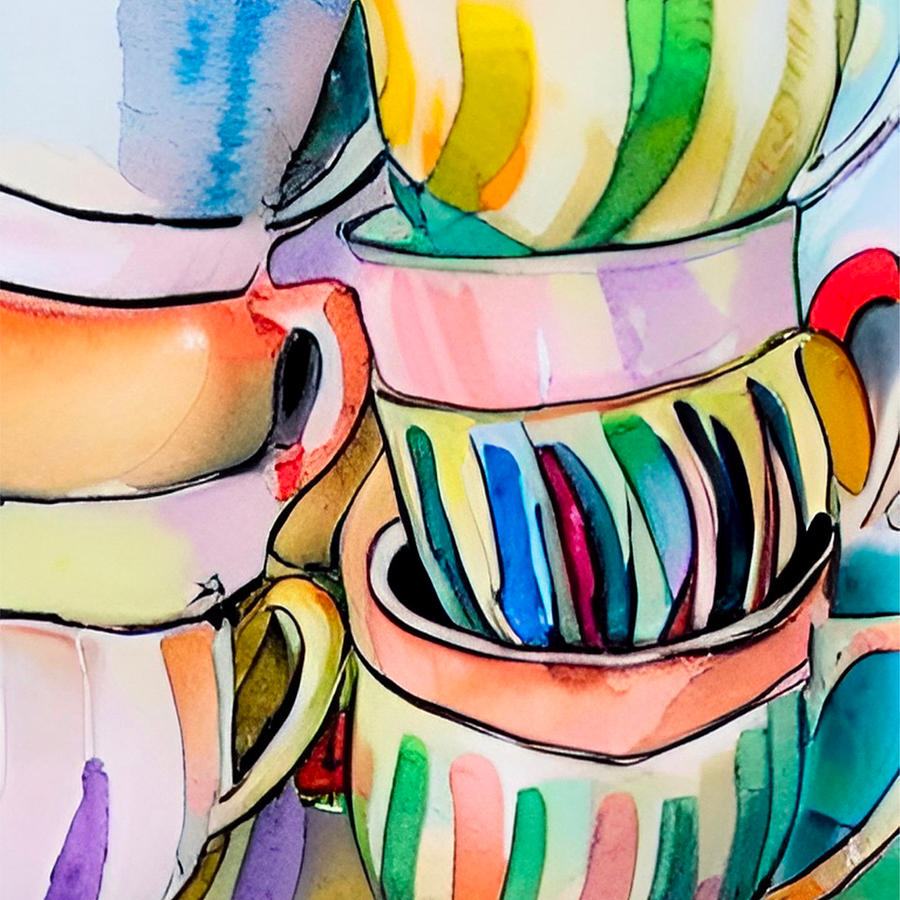 Colorful Teacups Digital Art by Bonnie Bruno