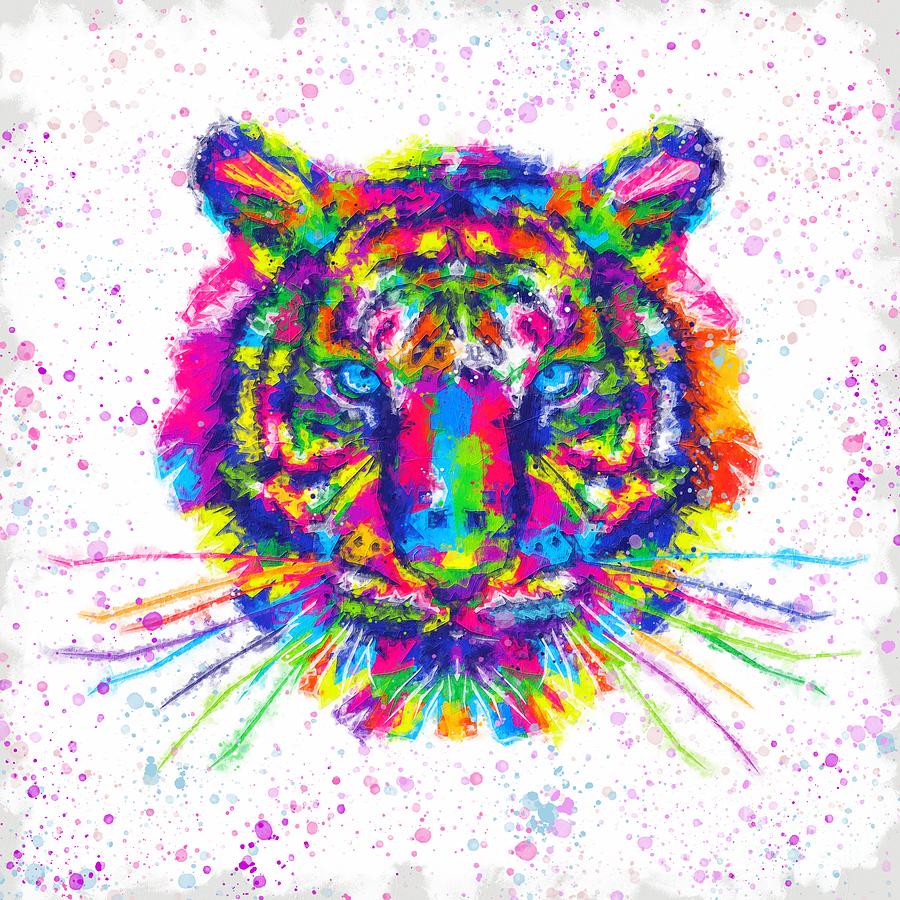 Colorful tiger face Painting by Alexandra Arts