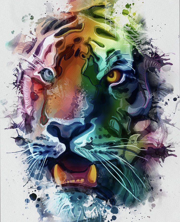 Colorful Tiger Head Digital Art