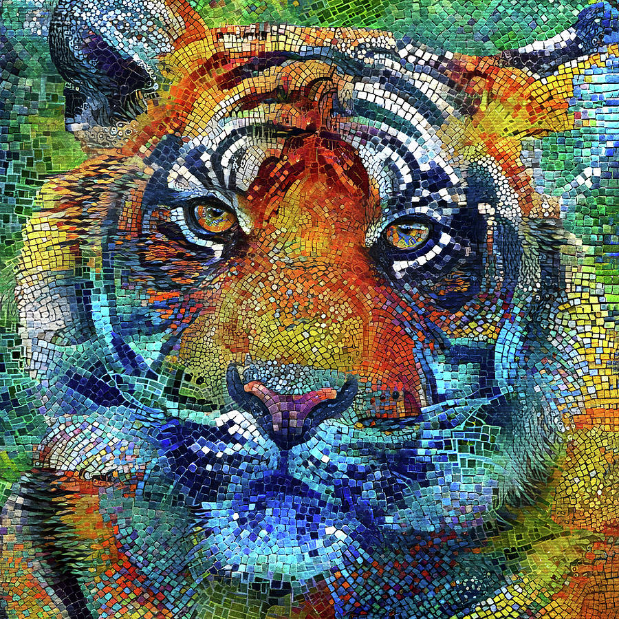 Colorful Tiger Mosaic Art Digital Art by Peggy Collins