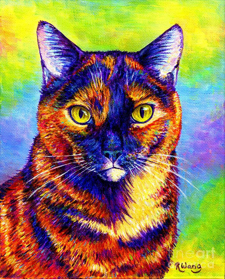 Colorful Tortoiseshell Cat Painting by Rebecca Wang