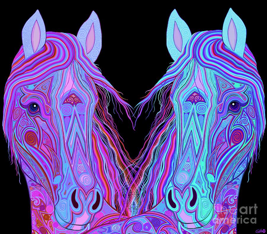 Colorful Tribal Horses  Digital Art by Nick Gustafson