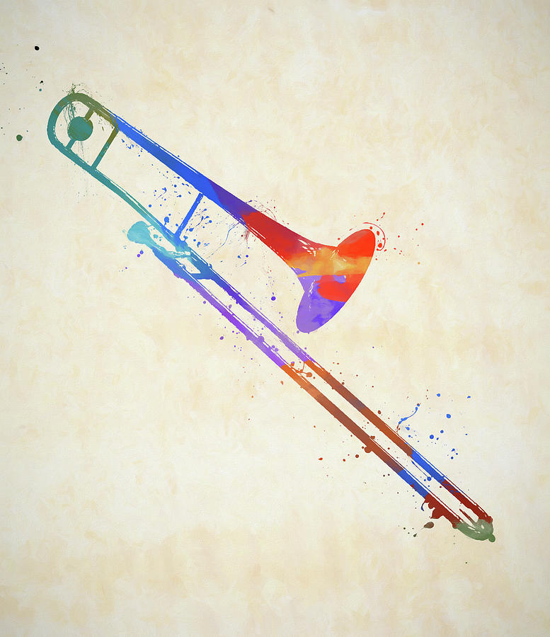 Colorful Trombone Paint Splatter Painting by Dan Sproul