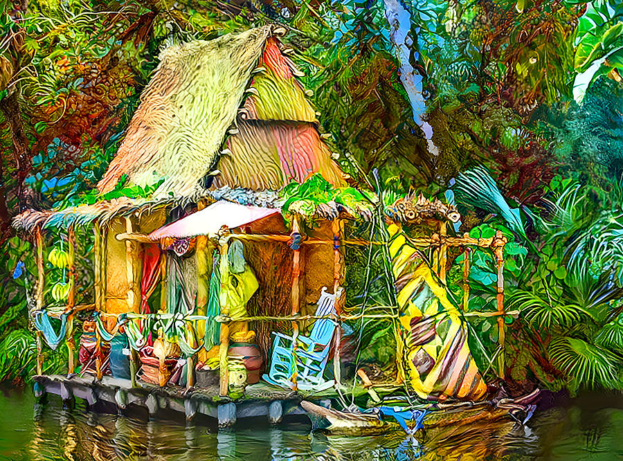 Colorful Tropical Cabin Mixed Media by Debra Kewley