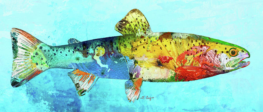 Colorful Trout Fish On Blue Painting by Sharon Cummings