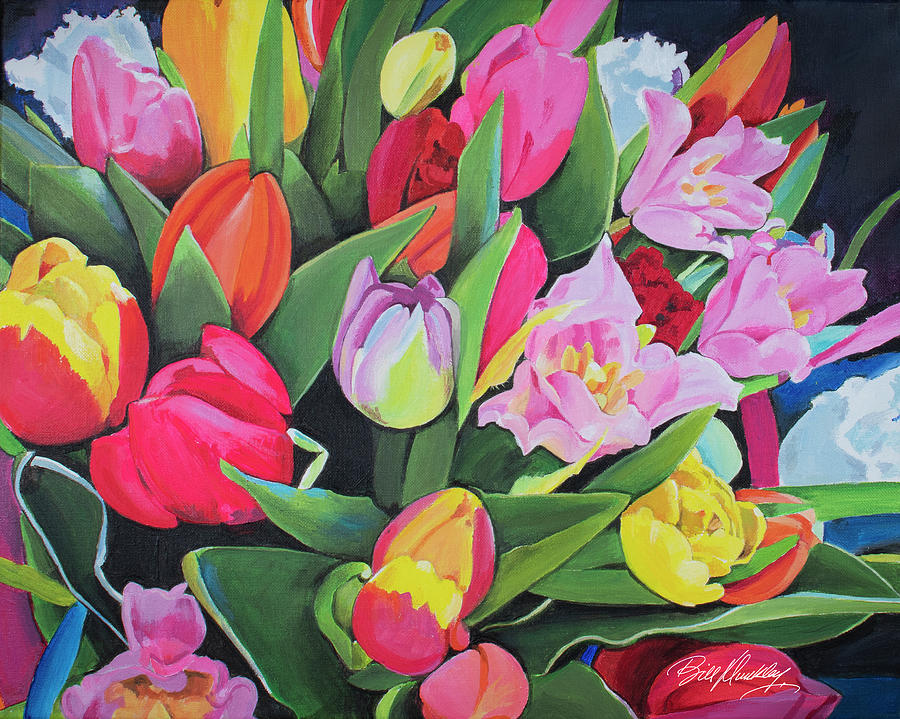 Colorful Tulips Painting by Bill Dunkley