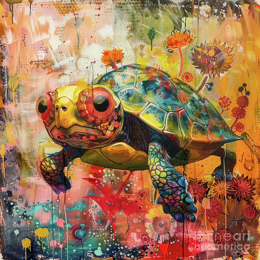 Turtle Painting - Colorful Turtle Illustration by Imagine ART