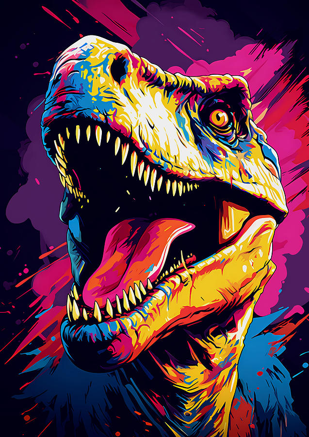 Colorful Tyrannosaurus Rex T-Rex Modern Vector Pop Art Digital Art by ...