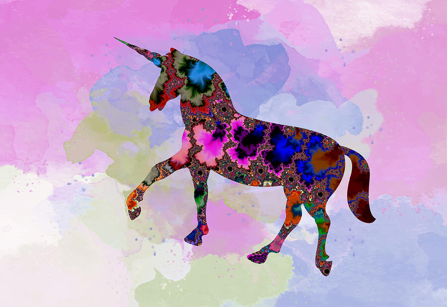 Colorful Unicorn Art-Fractal Watercolor Fusion  Mixed Media by Shelli Fitzpatrick