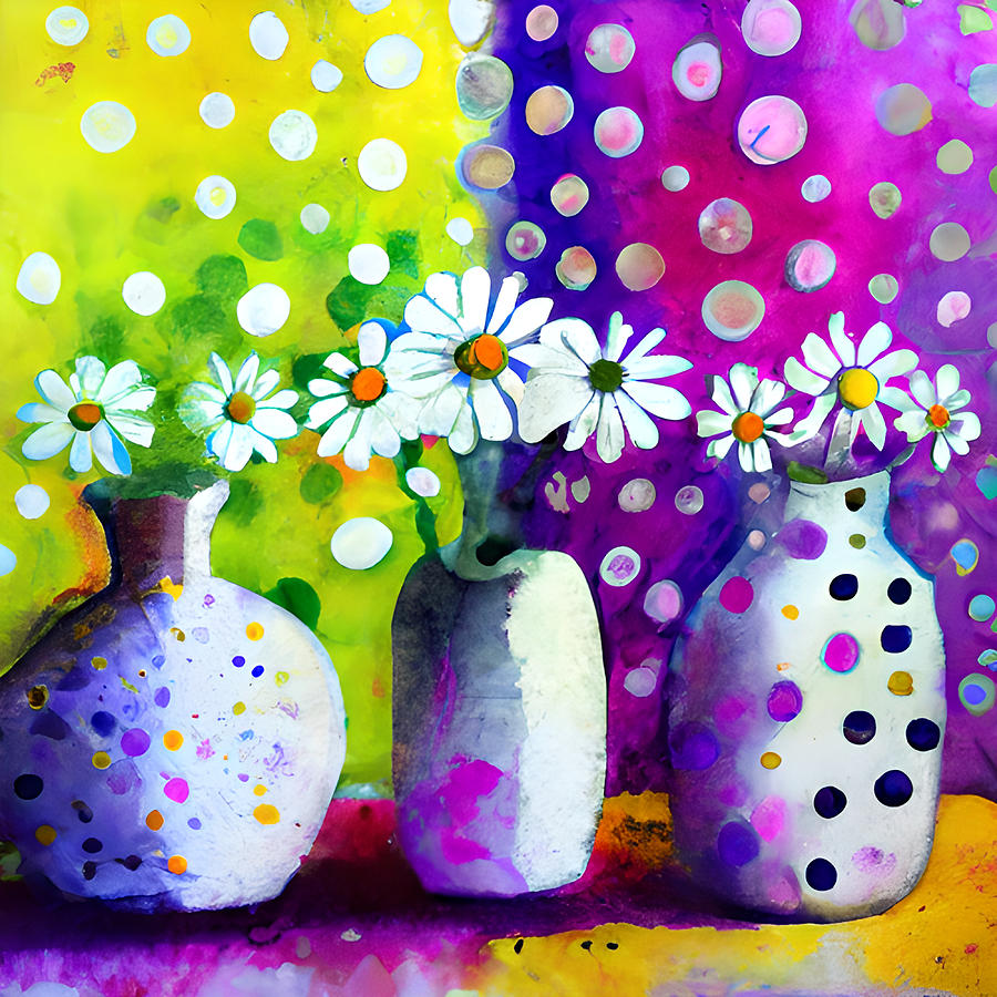 Colorful Vases with White Daisies Digital Art by Amalia Suruceanu