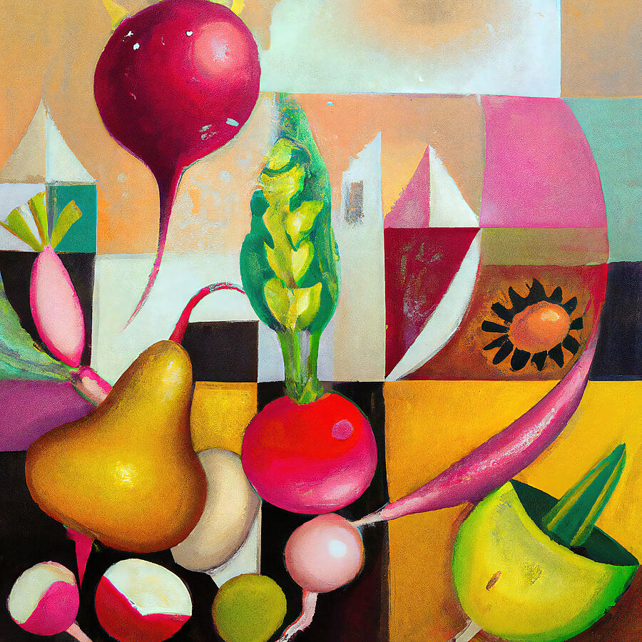 Abstract Painting - Colorful Vegetables - Funky Abstract Style by StellArt Studio