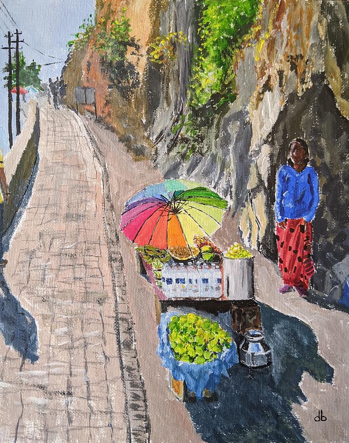 Colorful Vendor Painting by Deborah Bergren