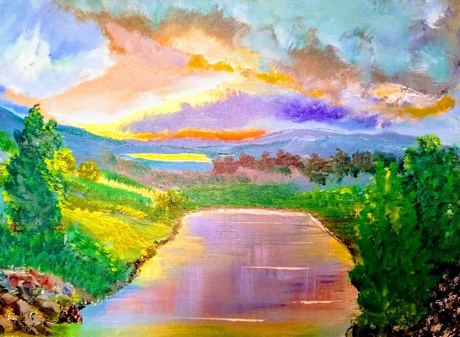 Sunset Painting - Colorful View by Rad Painting