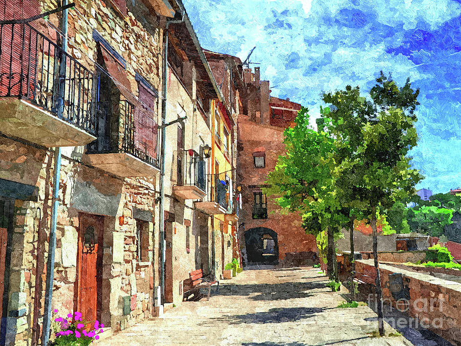 Colorful Village Street Painting by Denise Dundon