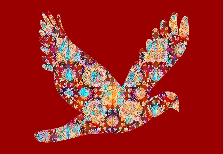 Colorful Vintage Pattern Flying Dove Silhouette Digital Art by Gaby Ethington