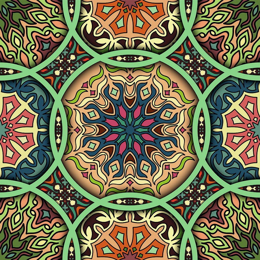 Colorful Vintage Seamless Pattern With Floral And Mandala Elements. Hand Drawn Background. Drawing