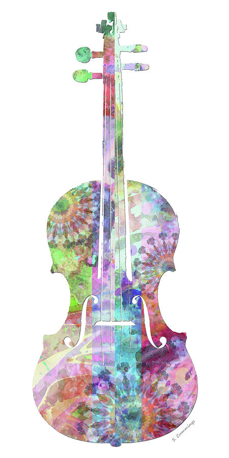 Colorful Violin Fresh Color Music Art Painting by Sharon Cummings