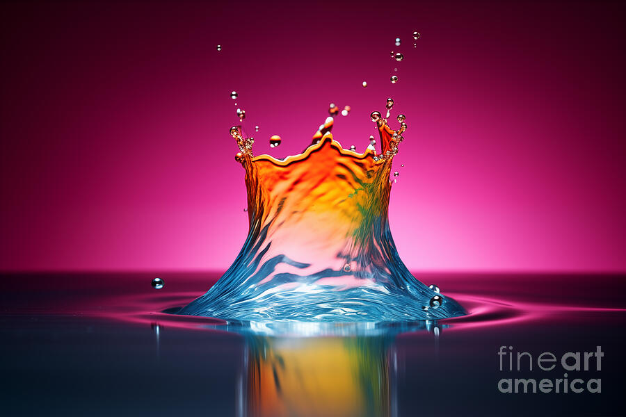 Colorful water splash on pink Photograph by Delphimages Photo Creations
