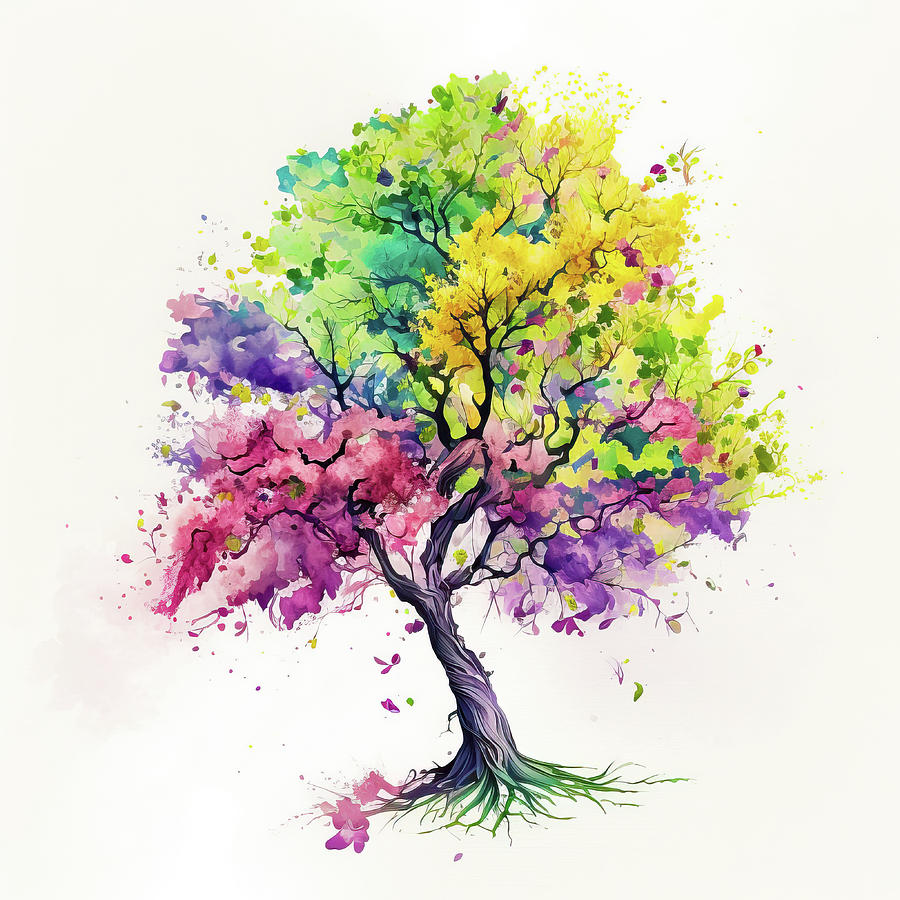 Colorful Watercolor Spring Tree 01 Digital Art by Matthias Hauser