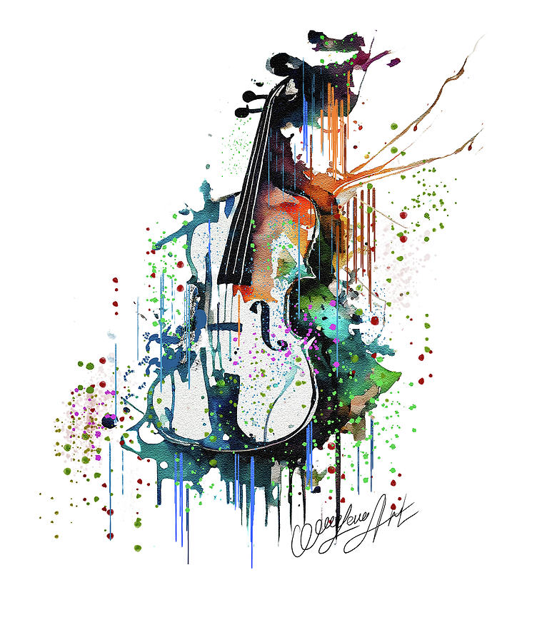  Colorful Watercolor Violin  Illustration On White Background Vector Graphics and Ink Splash Effects Digital Art by Lena Owens - OLena Art Vibrant Palette Knife and Graphic Design