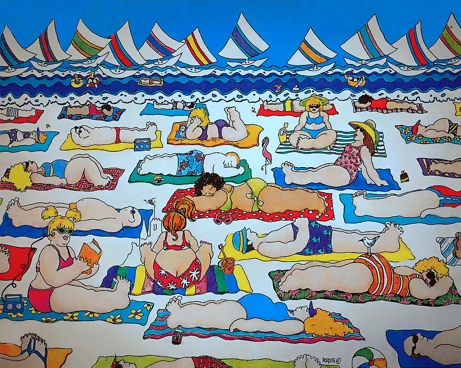 Colorful Whimsical Beach Seashore Women Men Painting by Rebecca Korpita