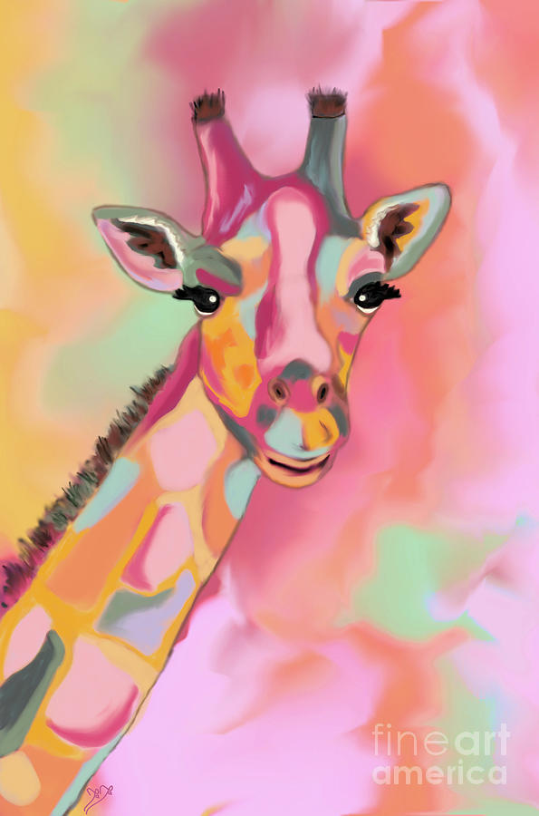 Colorful whimsical giraffe Digital Art by BooPooBeeDoo Design