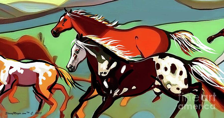 Colorful Wild Mustangs Digital Art by Stacey Mayer Colorful Wild Mustangs Digital Art by Stacey Mayer