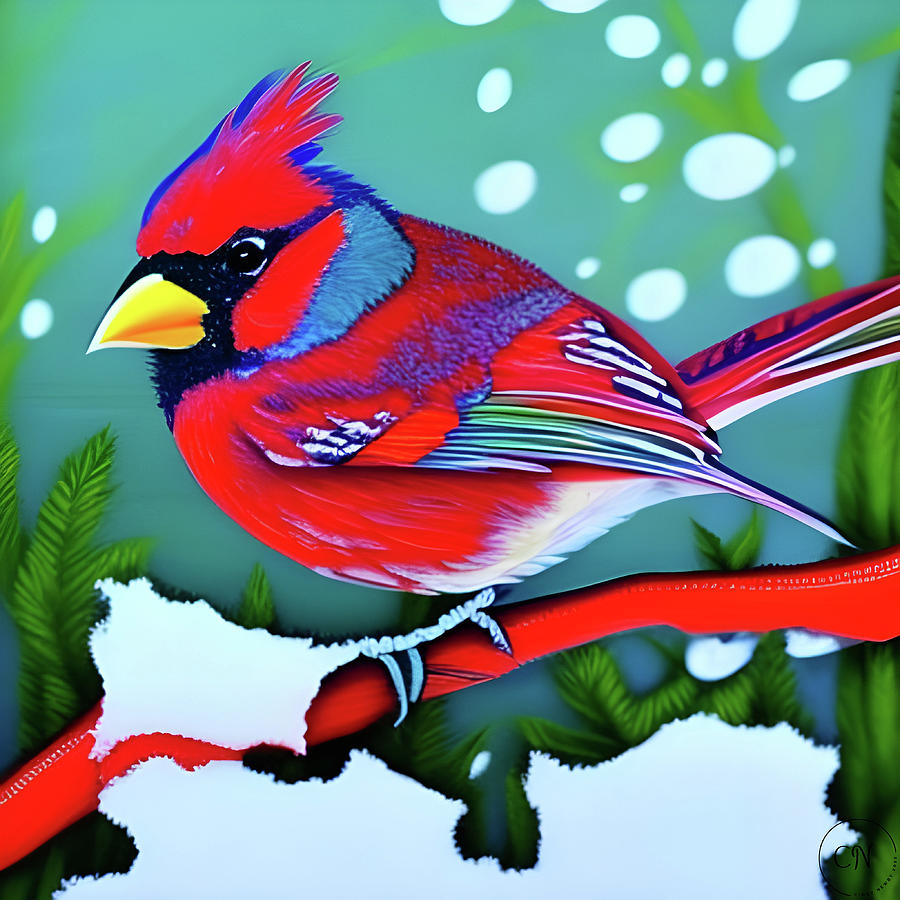 Colorful Winter Cardinal Digital Art by Cindys Creative Corner