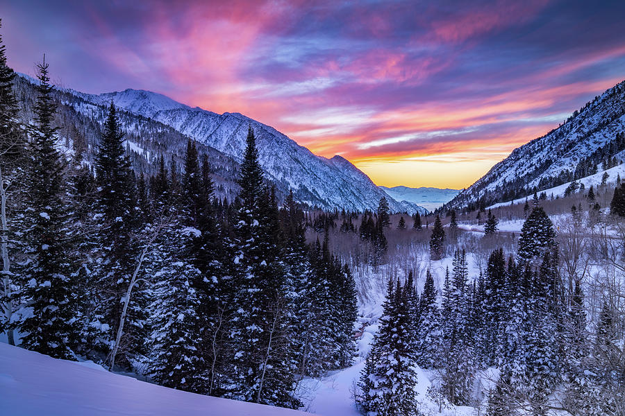 Colorful Winter Sunset In Little Cottonwood Canyon Photograph