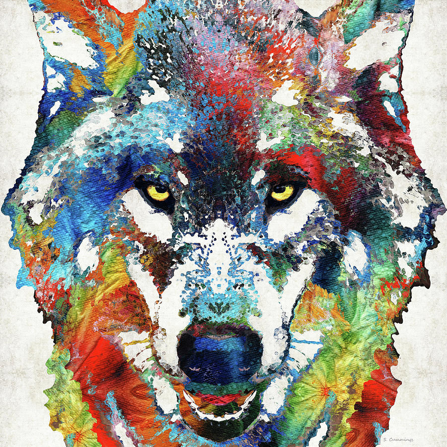 Colorful Wolf Art - Hungry Painting by Sharon Cummings