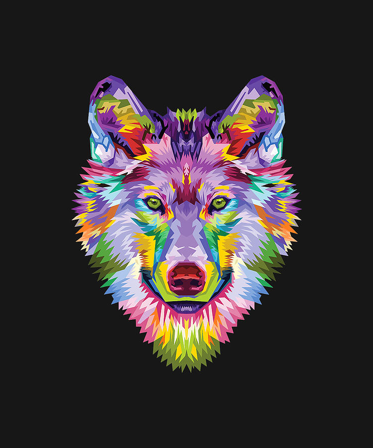 colorful wolf head art Face gifts for lover wolves wildlife Drawing by ...