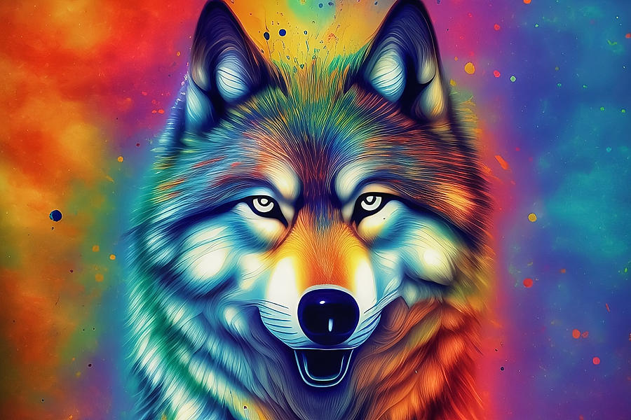 Nature Digital Art - Colorful Wolf painting by Manjik Pictures