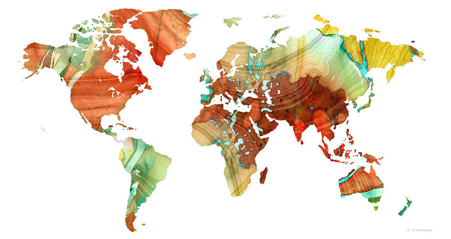 World Map Painting - Colorful World Map 28 - Sharon Cummings by Sharon Cummings World Map Painting - Colorful World Map 28 - Sharon Cummings by Sharon Cummings