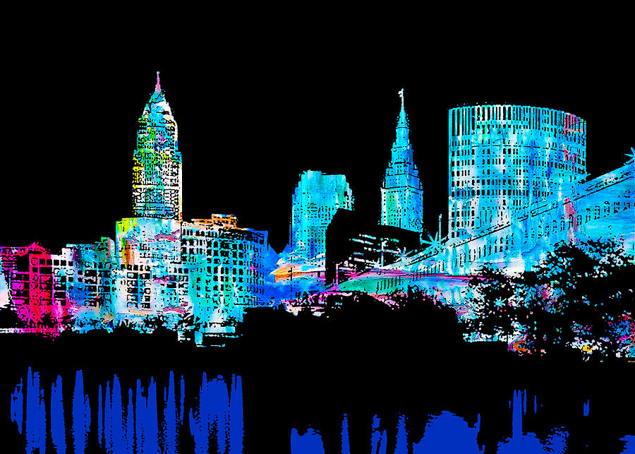 Colorfull Cleveland Ohio Skyline Mixed Media by Pheasant Run Gallery